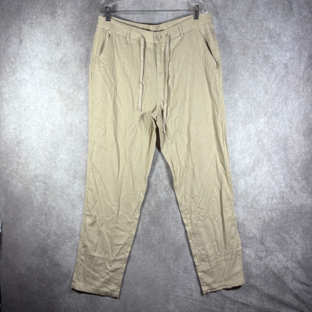 Willit Pants Men Size 34x30 Tan Linen Cotton Blend Drawstring Beach Casual Beach
